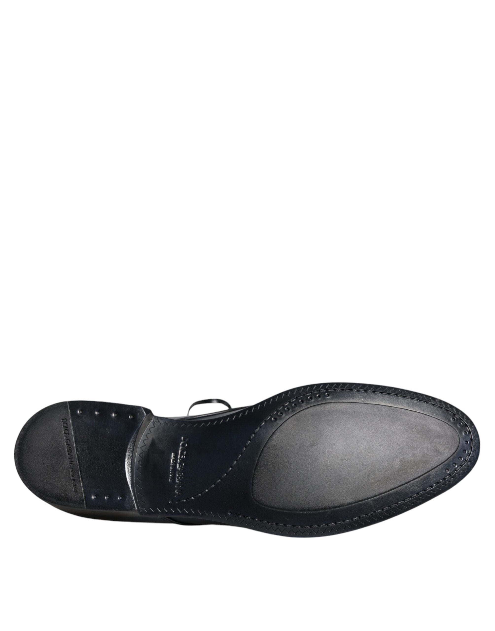 Dolce &amp; Gabbana Navy Blue Leather Derby Dress Formal Shoes