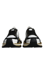 Dolce &amp; Gabbana White Gold Black Leather SUPER KING Sneakers Shoes