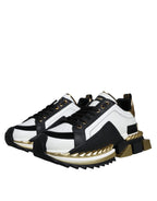 Dolce &amp; Gabbana White Gold Black Leather SUPER KING Sneakers Shoes