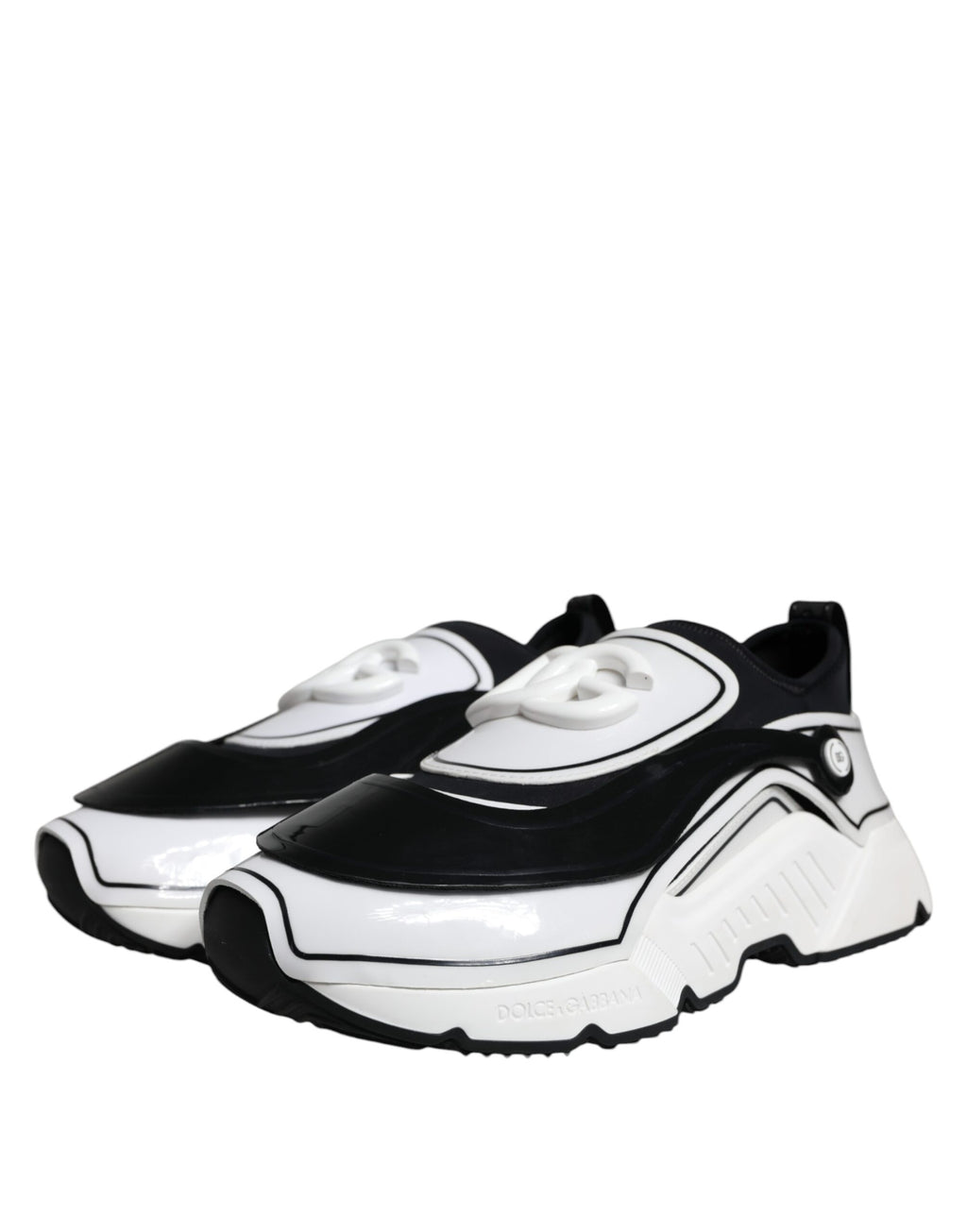 Dolce &amp; Gabbana White Black Logo Plaque Daymaster Sneakers Shoes