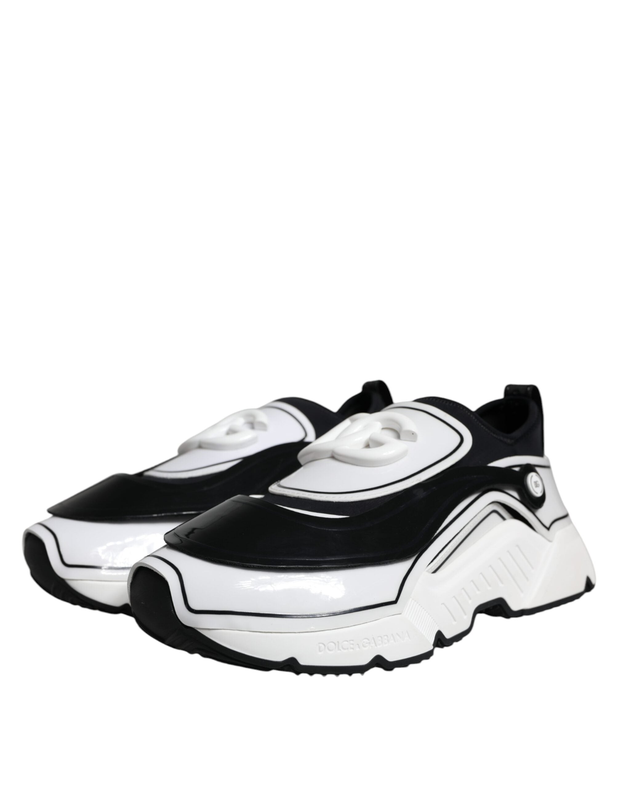 Dolce &amp; Gabbana White Black Logo Plaque Daymaster Sneakers Shoes