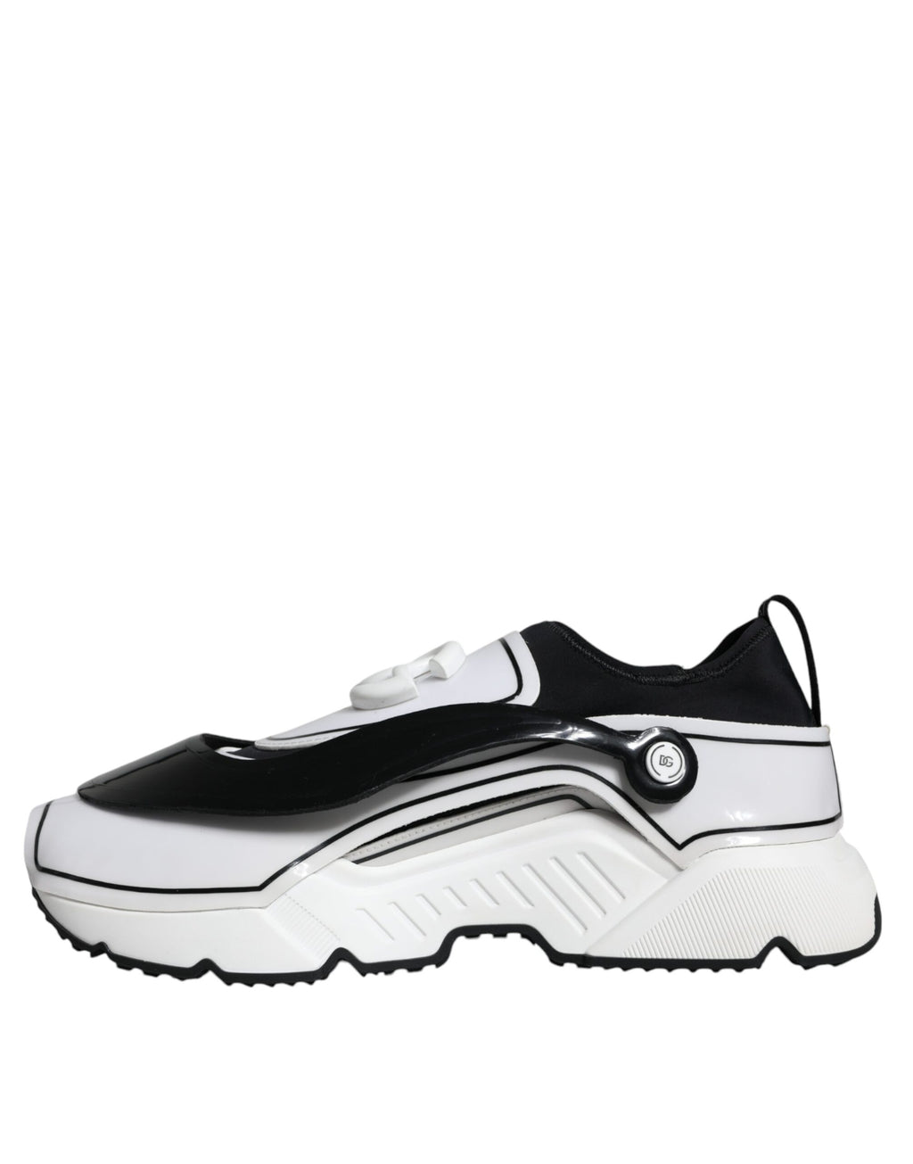 Dolce &amp; Gabbana White Black Logo Plaque Daymaster Sneakers Shoes
