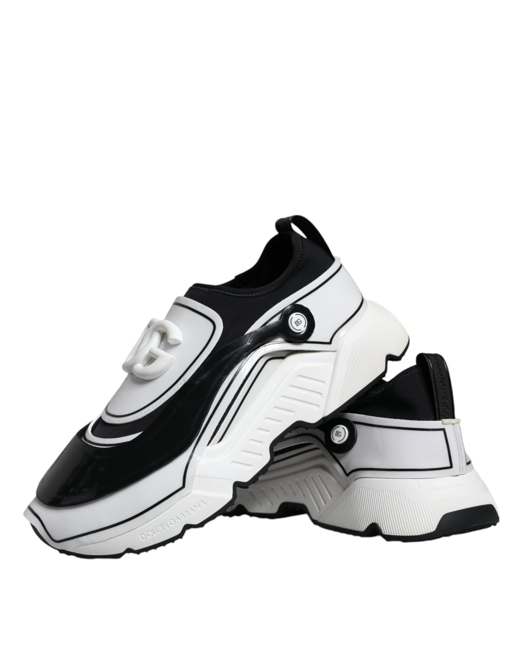 Dolce &amp; Gabbana White Black Logo Plaque Daymaster Sneakers Shoes