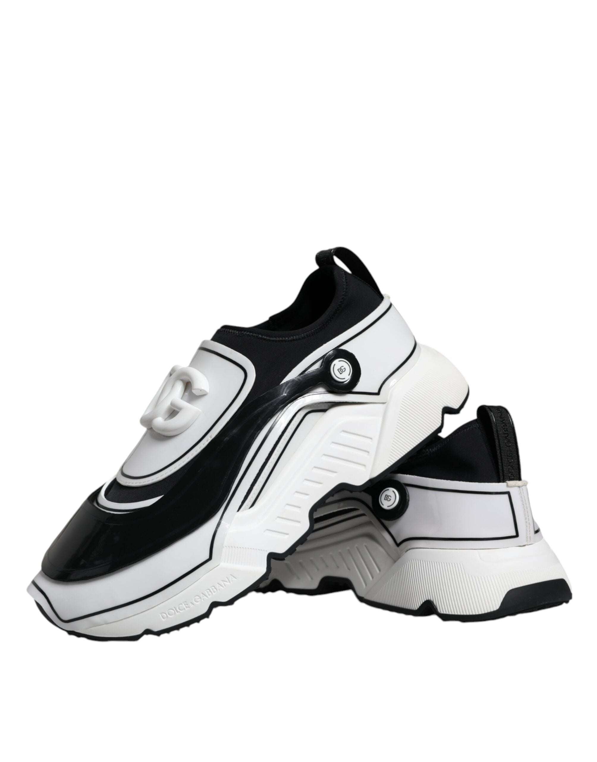Dolce &amp; Gabbana White Black Logo Plaque Daymaster Sneakers Shoes