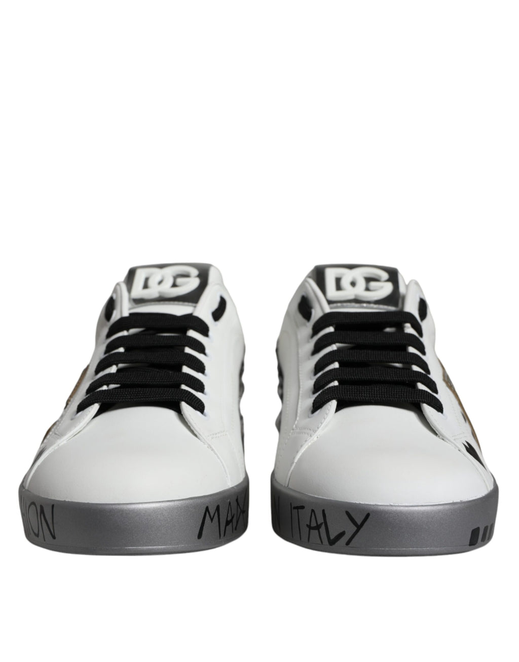 Dolce &amp; Gabbana White Silver Crystal Logo Portofino Sneakers Shoes