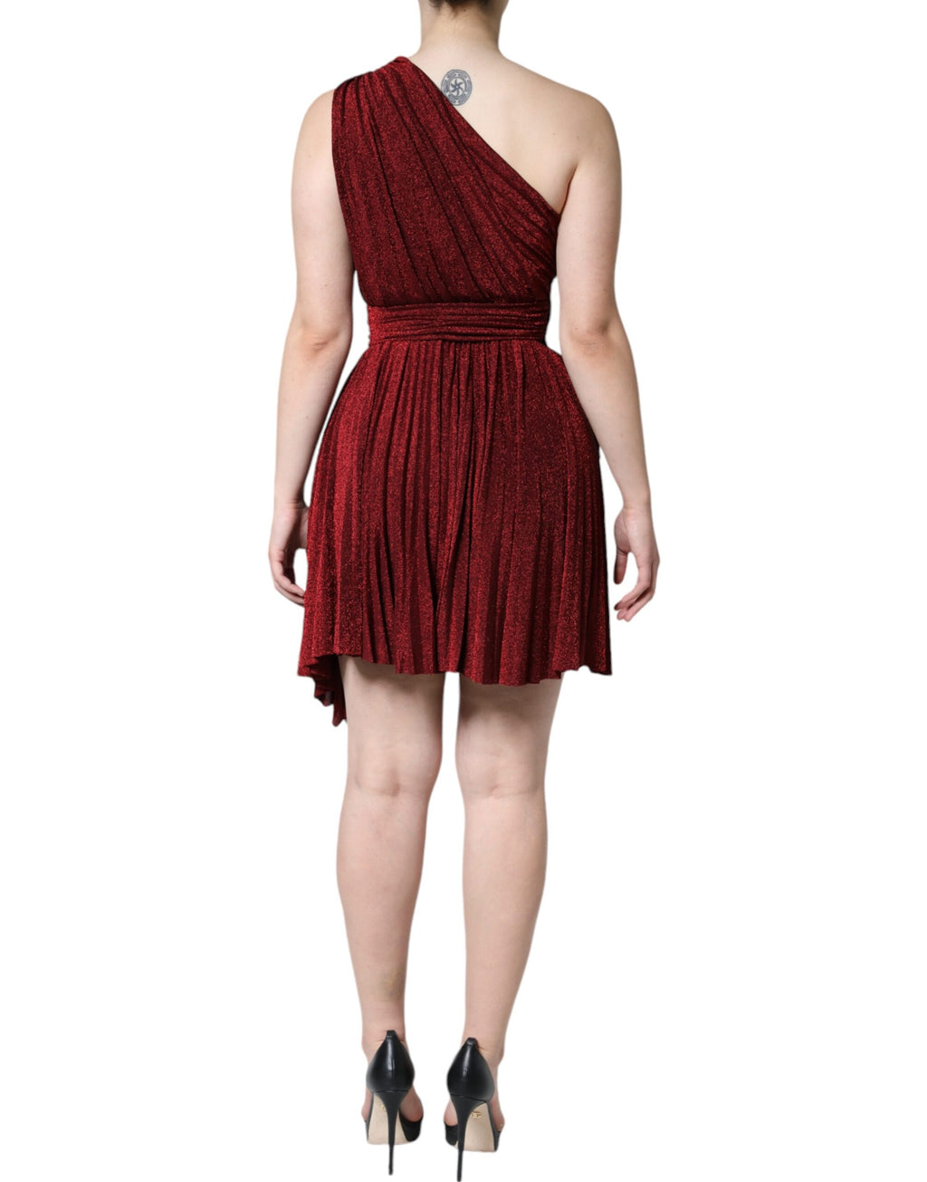 Dolce &amp; Gabbana Red One Shoulder Pleated A-line Mini Dress