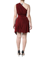 Dolce &amp; Gabbana Red One Shoulder Pleated A-line Mini Dress