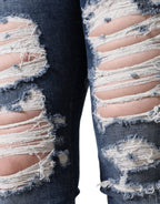 Dolce &amp; Gabbana Blue Cotton Stretch Tattered Skinny Jeans