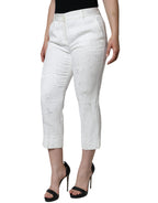Dolce &amp; Gabbana White Floral Brocade Cotton Cropped Pants