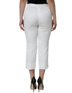 Dolce &amp; Gabbana White Floral Brocade Cotton Cropped Pants