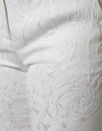Dolce &amp; Gabbana White Floral Brocade Cotton Cropped Pants