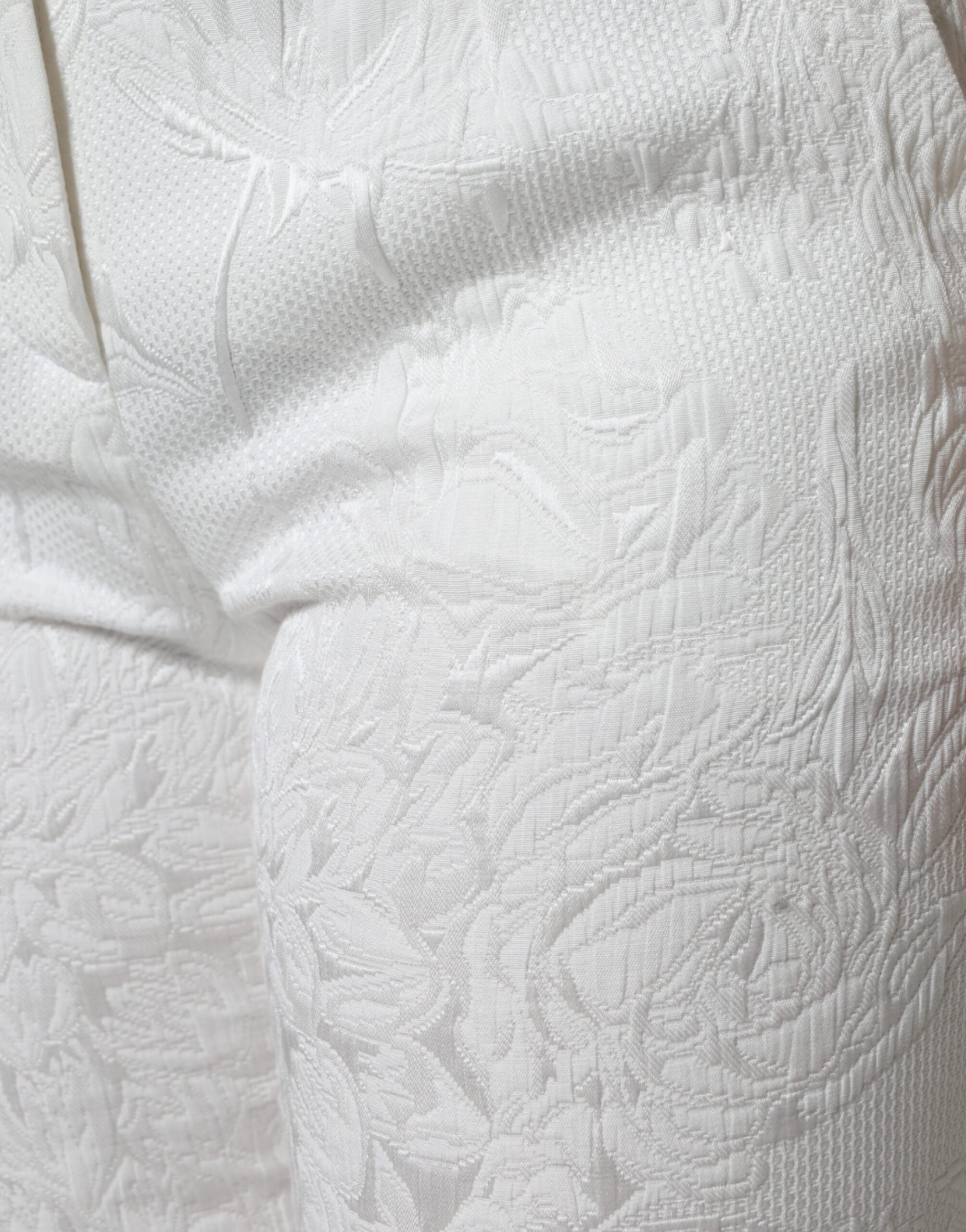 Dolce &amp; Gabbana White Floral Brocade Cotton Cropped Pants