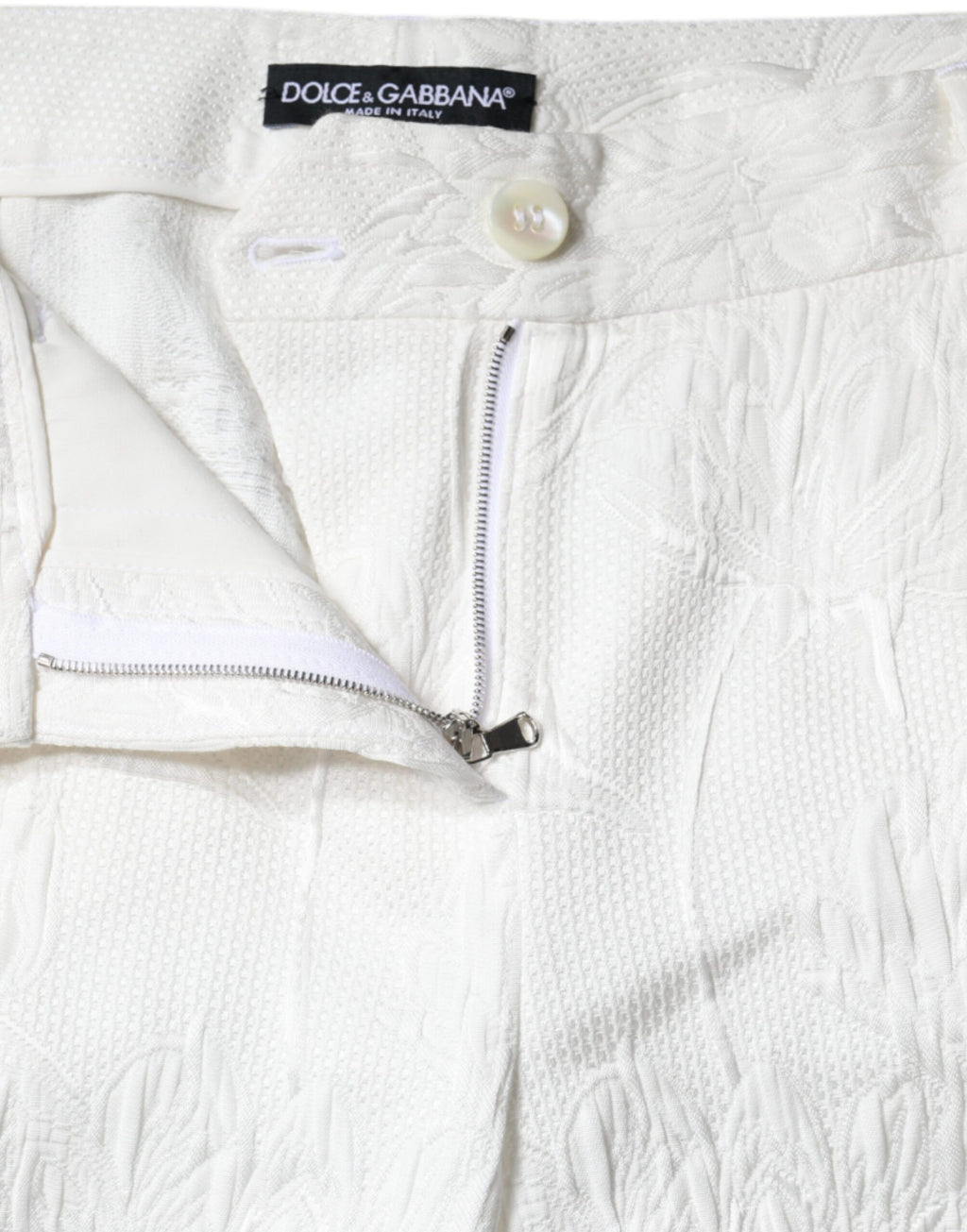 Dolce &amp; Gabbana White Floral Brocade Cotton Cropped Pants