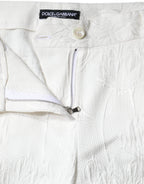 Dolce &amp; Gabbana White Floral Brocade Cotton Cropped Pants