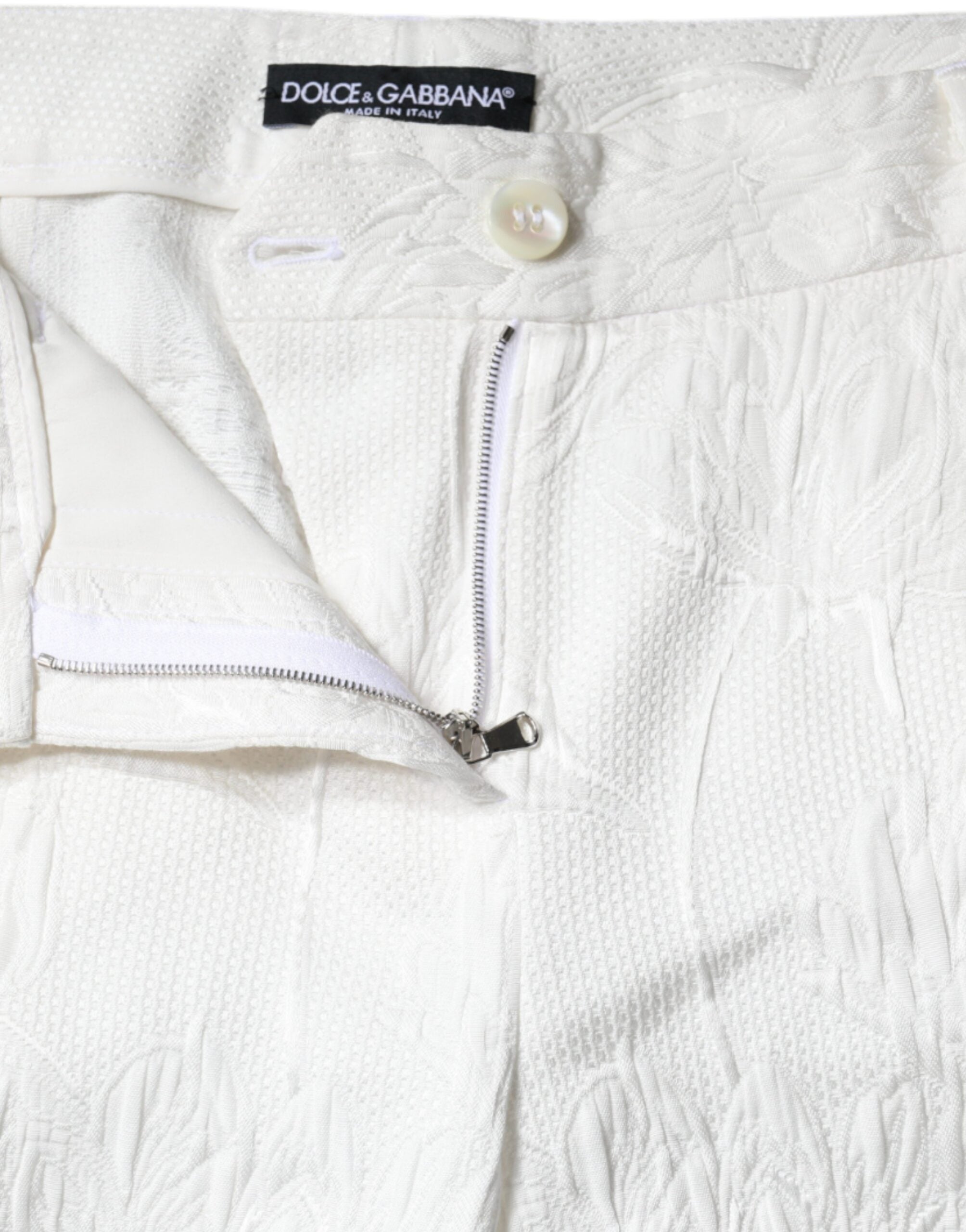 Dolce &amp; Gabbana White Floral Brocade Cotton Cropped Pants