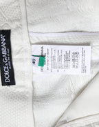 Dolce &amp; Gabbana White Floral Brocade Cotton Cropped Pants