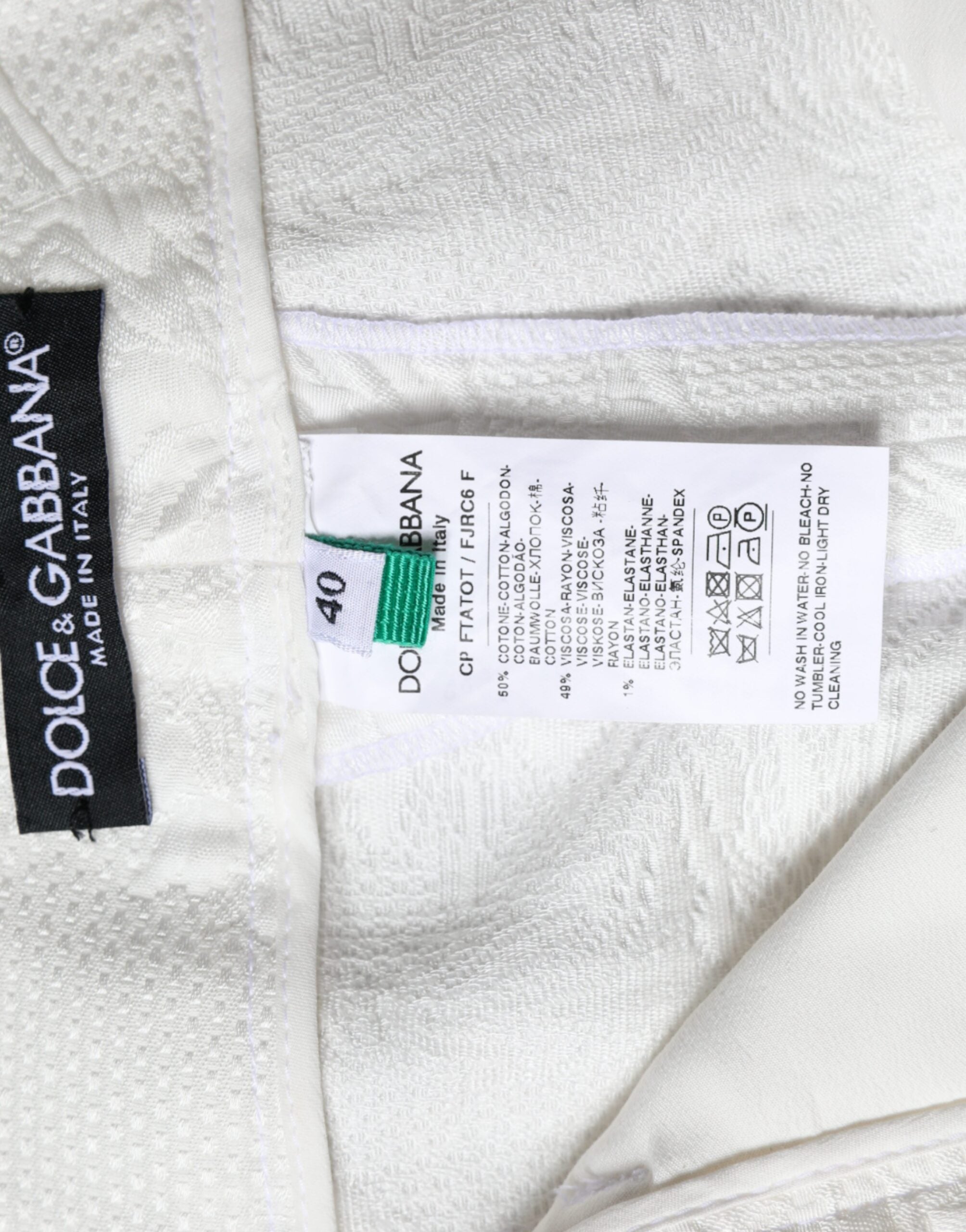 Dolce &amp; Gabbana White Floral Brocade Cotton Cropped Pants