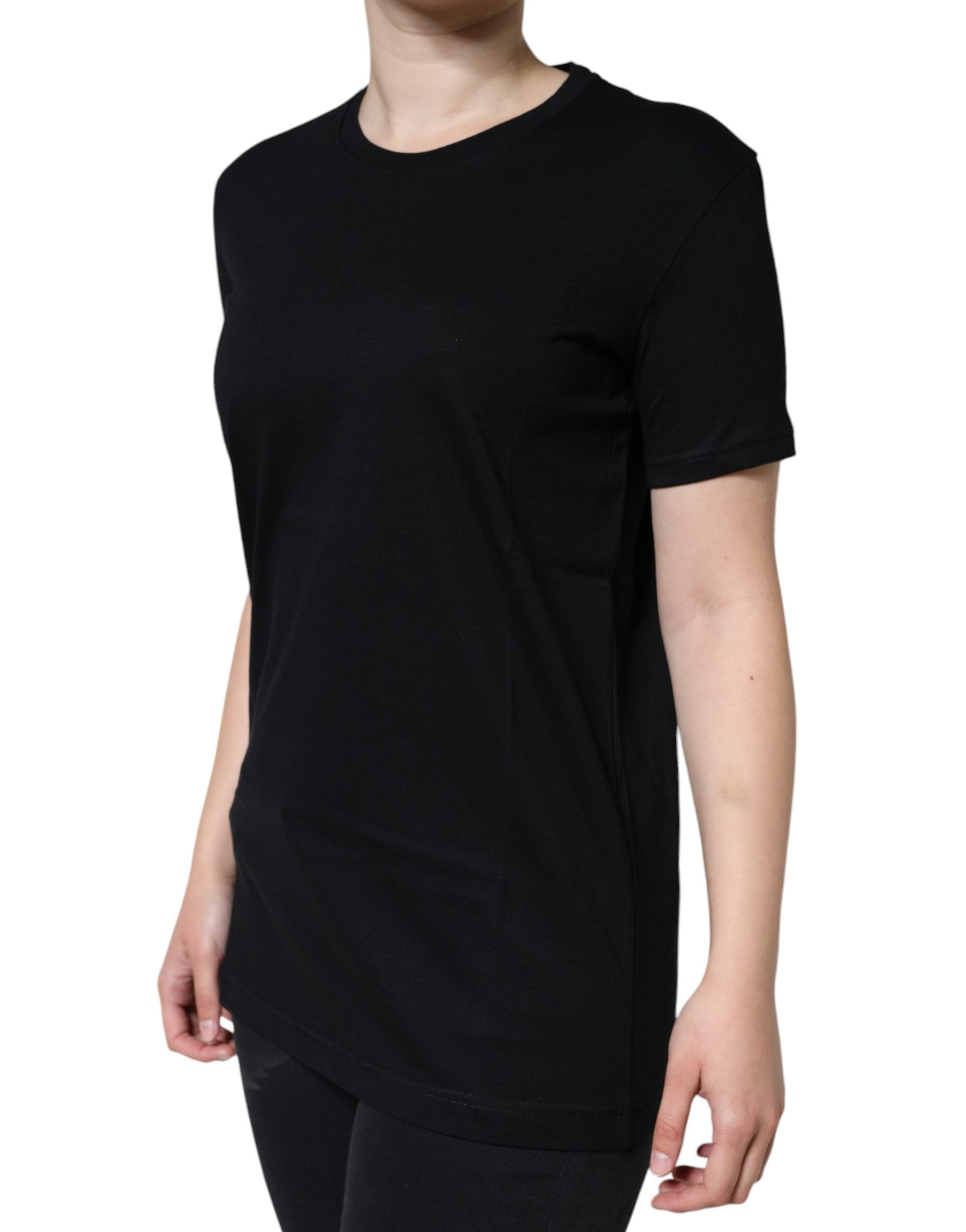 Dolce &amp; Gabbana Black Cotton Crew Neck Short Sleeve T-shirt