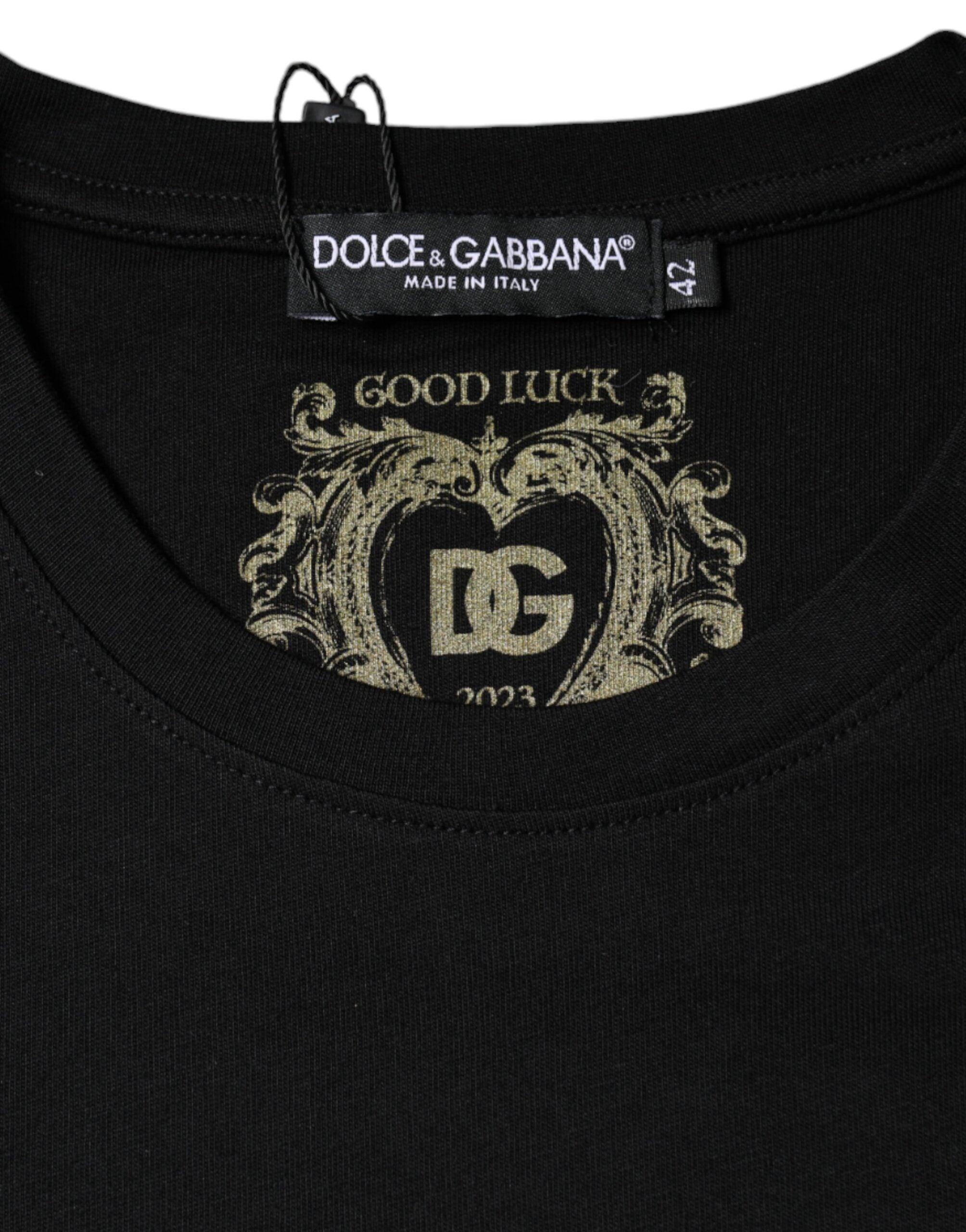 Dolce &amp; Gabbana Black Cotton Crew Neck Short Sleeve T-shirt