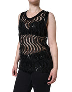 Dolce &amp; Gabbana Black Sequin Sleeveless Tank Blouse Top