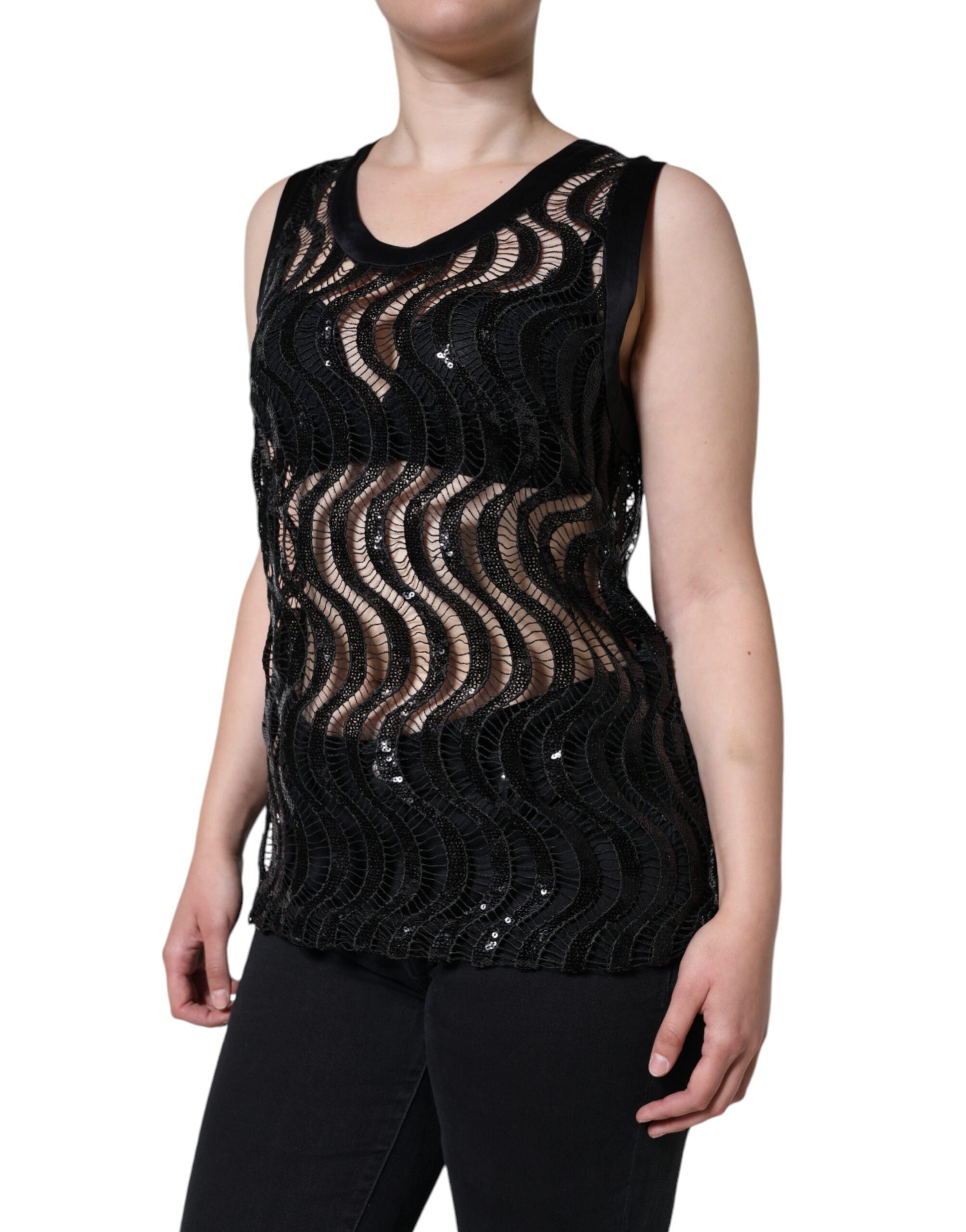 Dolce &amp; Gabbana Black Sequin Sleeveless Tank Blouse Top