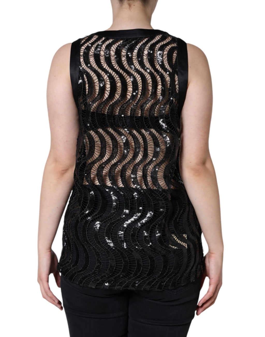 Dolce &amp; Gabbana Black Sequin Sleeveless Tank Blouse Top
