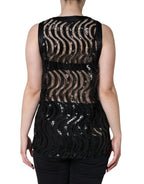 Dolce &amp; Gabbana Black Sequin Sleeveless Tank Blouse Top