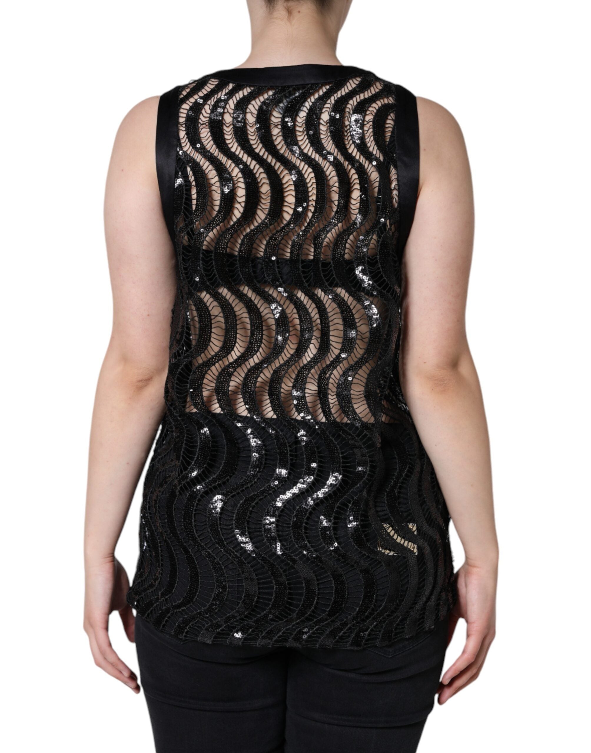 Dolce &amp; Gabbana Black Sequin Sleeveless Tank Blouse Top