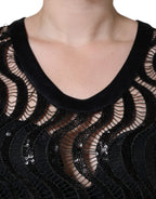 Dolce &amp; Gabbana Black Sequin Sleeveless Tank Blouse Top