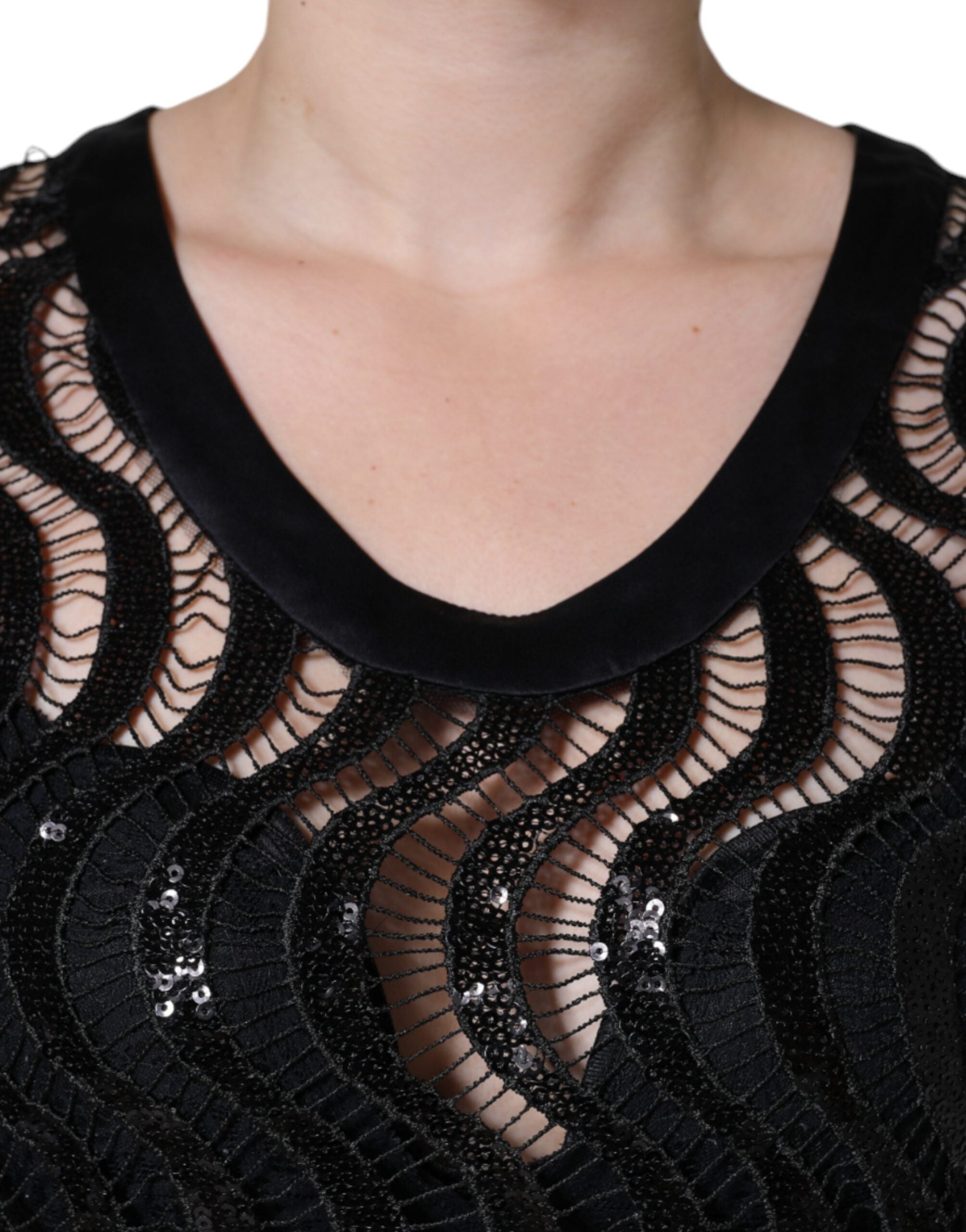 Dolce &amp; Gabbana Black Sequin Sleeveless Tank Blouse Top