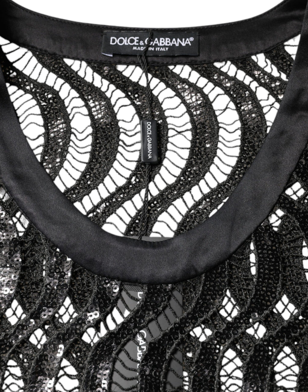 Dolce &amp; Gabbana Black Sequin Sleeveless Tank Blouse Top
