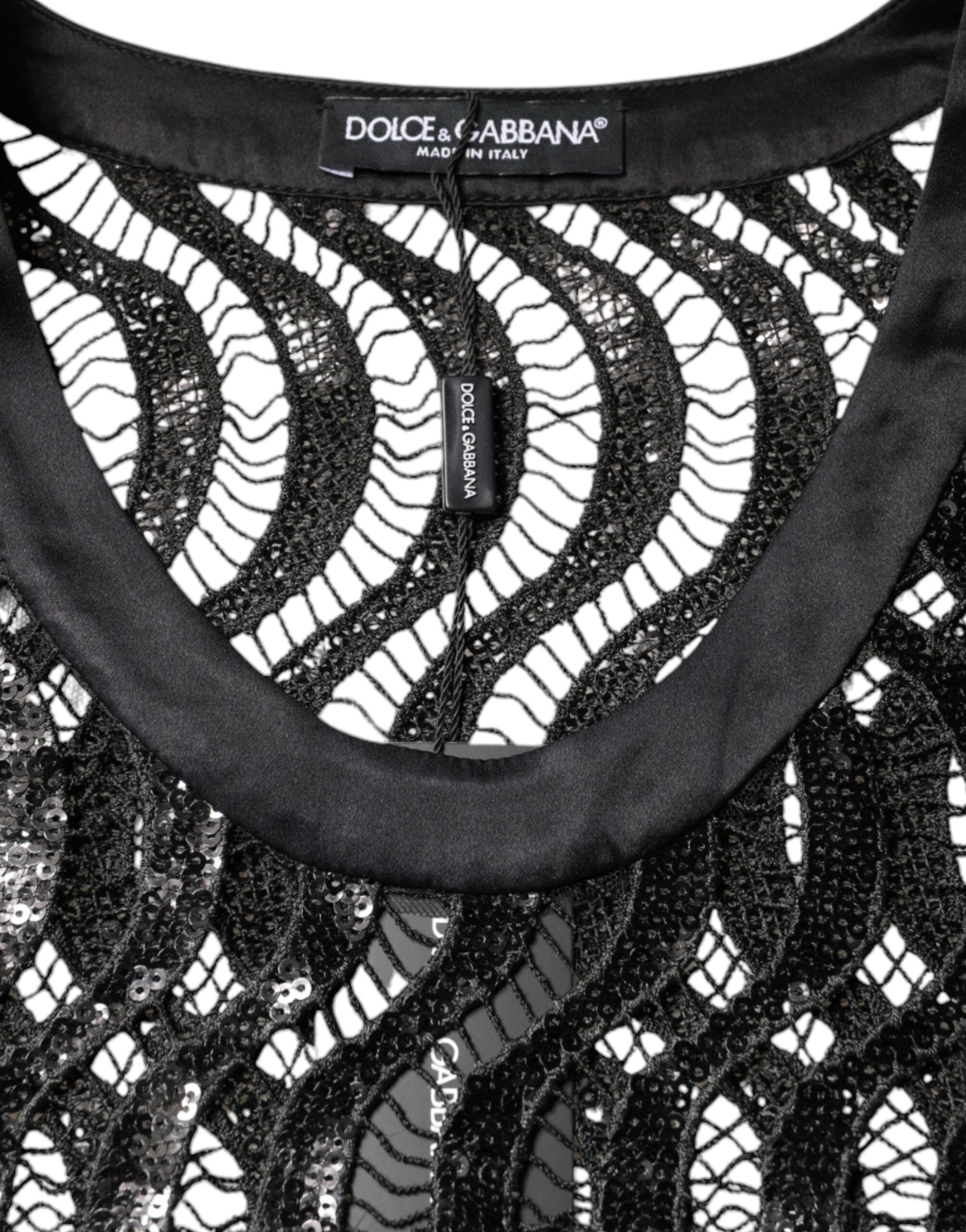 Dolce &amp; Gabbana Black Sequin Sleeveless Tank Blouse Top