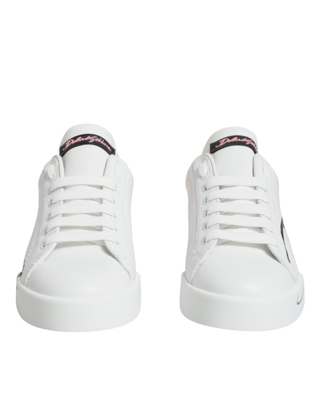 Dolce &amp; Gabbana White Pink Portofino Low Top Sneakers Shoes