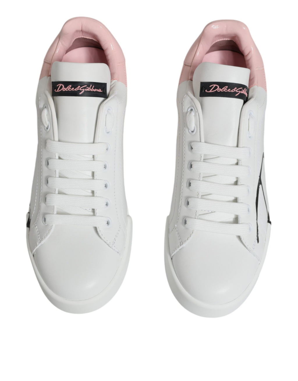 Dolce &amp; Gabbana White Pink Portofino Low Top Sneakers Shoes