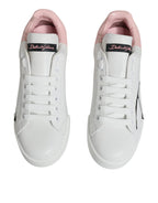 Dolce &amp; Gabbana White Pink Portofino Low Top Sneakers Shoes