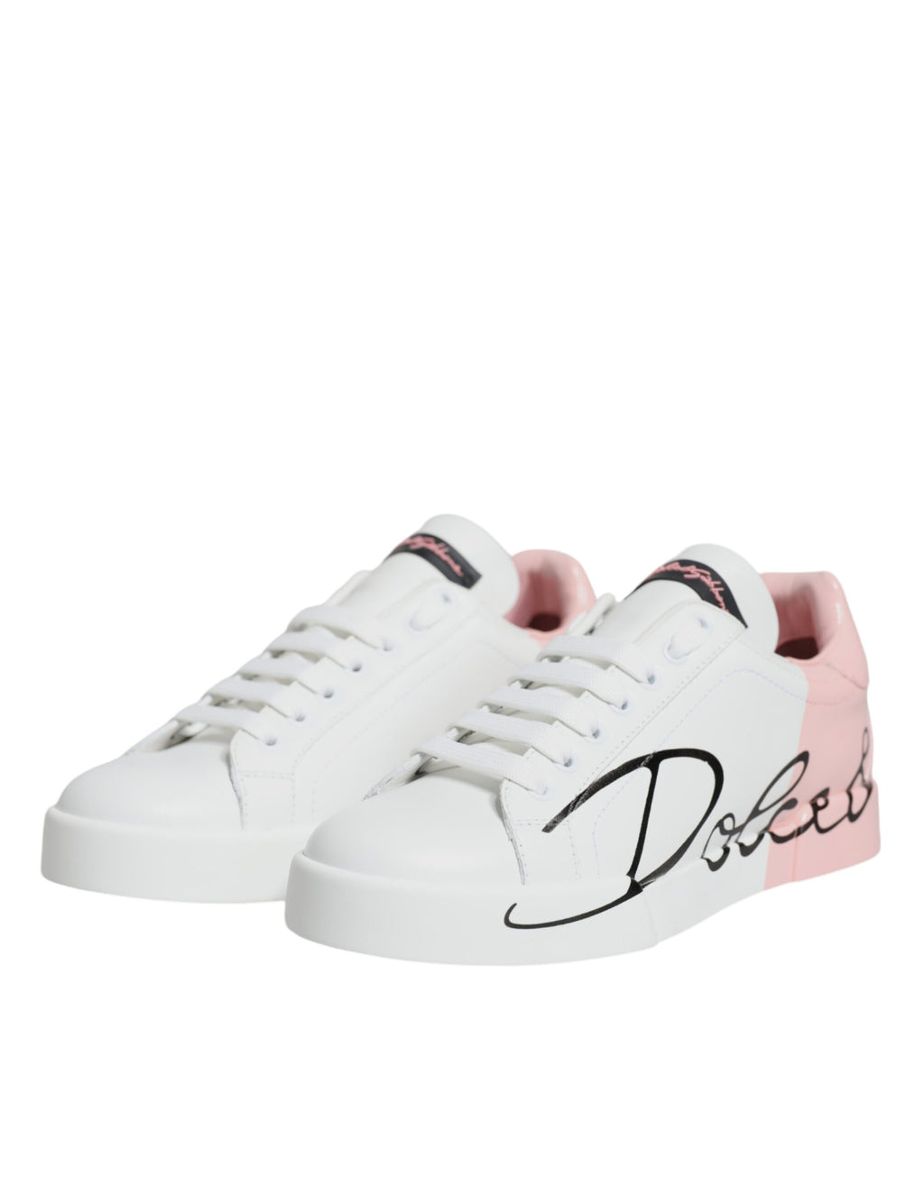 Dolce &amp; Gabbana White Pink Portofino Low Top Sneakers Shoes