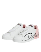 Dolce &amp; Gabbana White Pink Portofino Low Top Sneakers Shoes