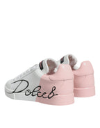 Dolce &amp; Gabbana White Pink Portofino Low Top Sneakers Shoes