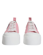 Dolce &amp; Gabbana Pink White Canvas Logo Low Top Sneakers Shoes