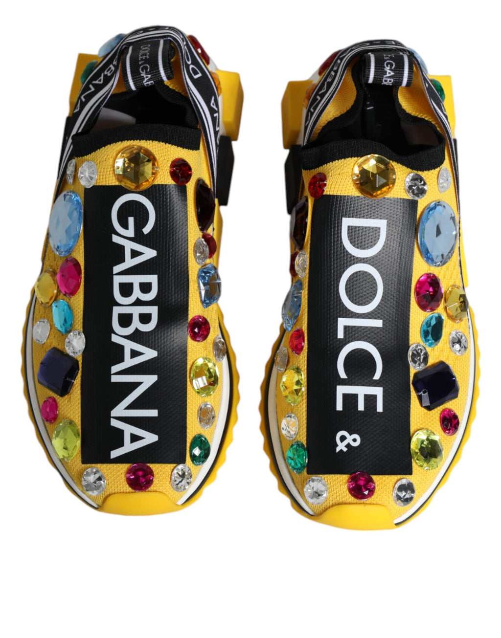 Dolce &amp; Gabbana Yellow Sorrento Crystals Low Top Sneakers Shoes