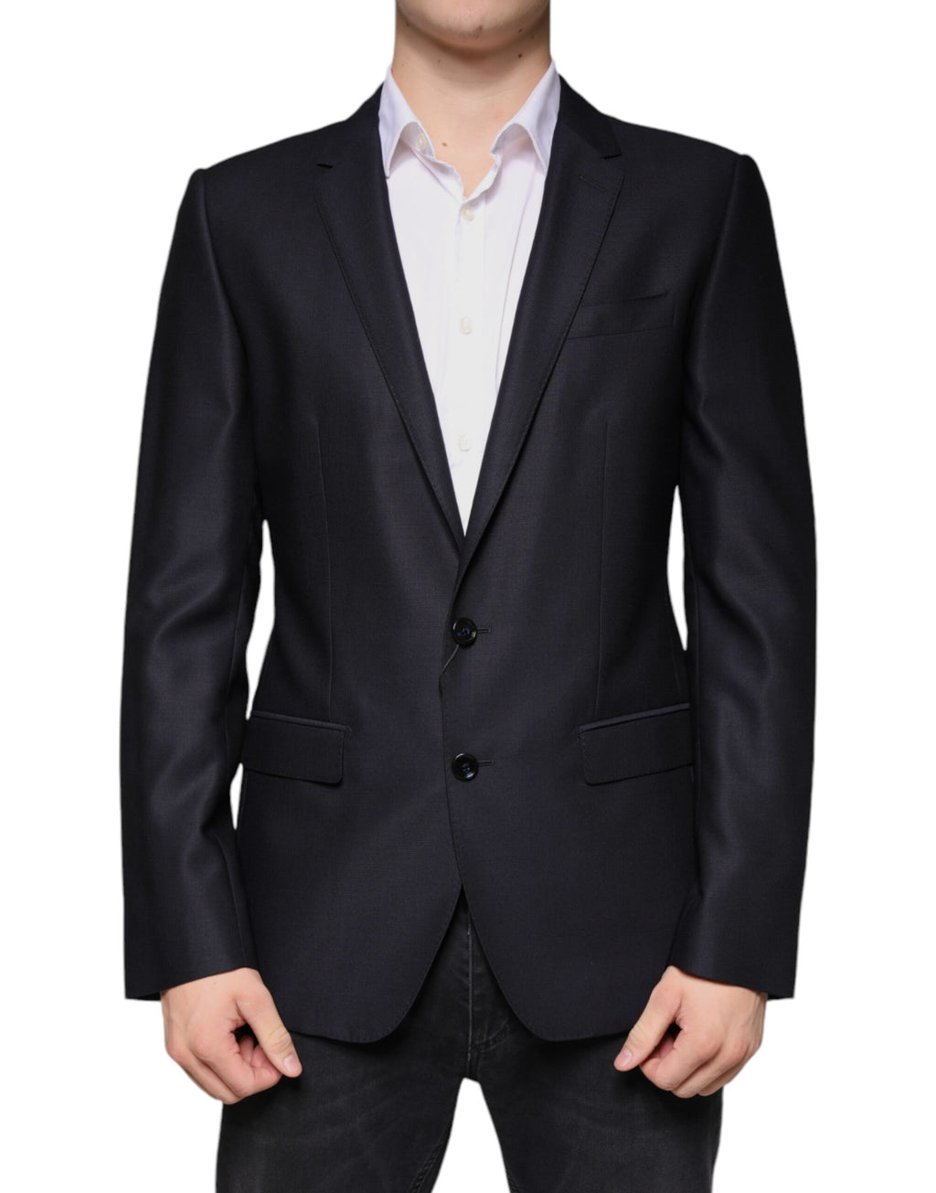Dolce &amp; Gabbana Dark Blue Wool Single Breasted Dress Coat Blazer