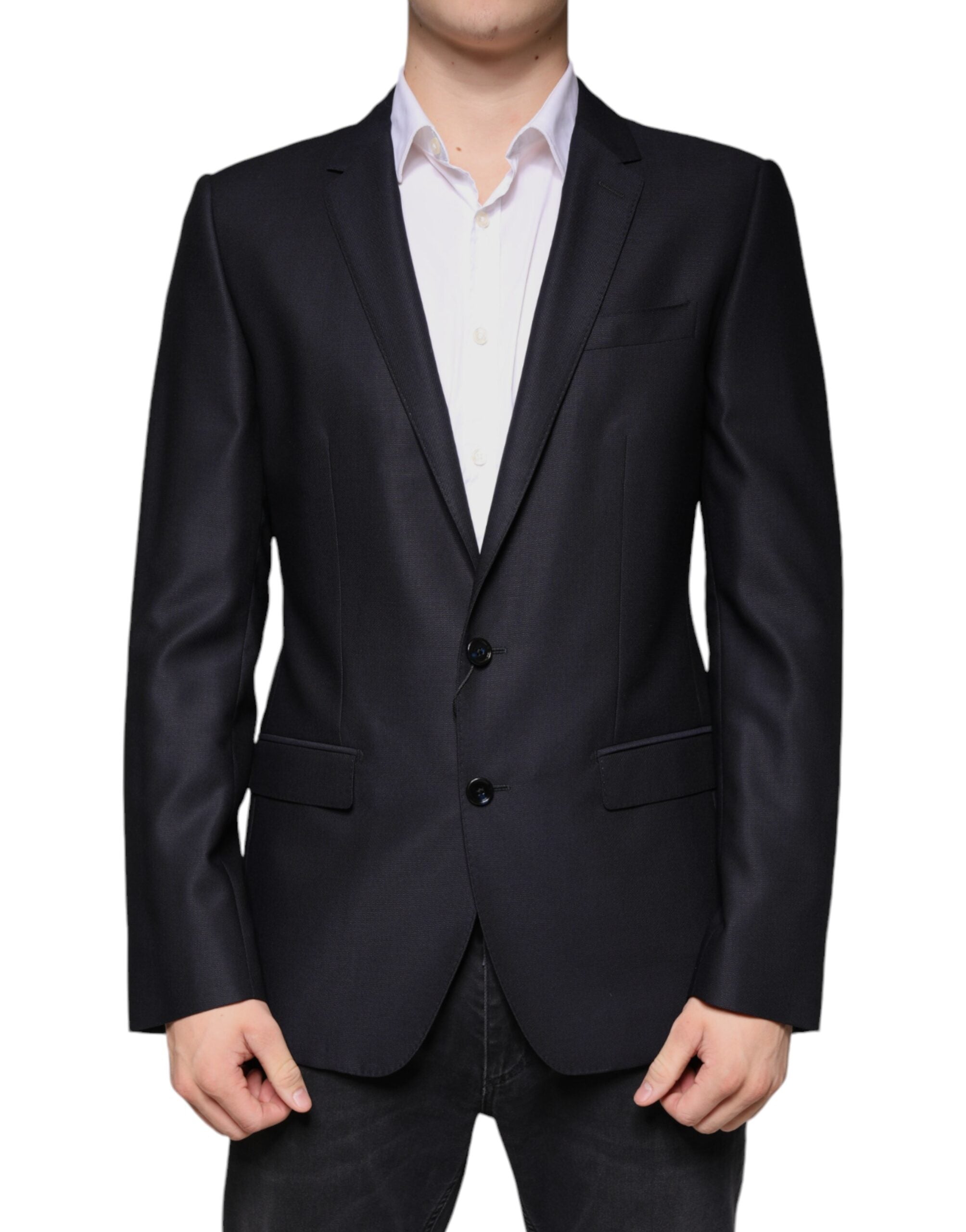 Dolce &amp; Gabbana Dark Blue Wool Single Breasted Dress Coat Blazer