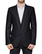 Dolce &amp; Gabbana Dark Blue Wool Single Breasted Dress Coat Blazer