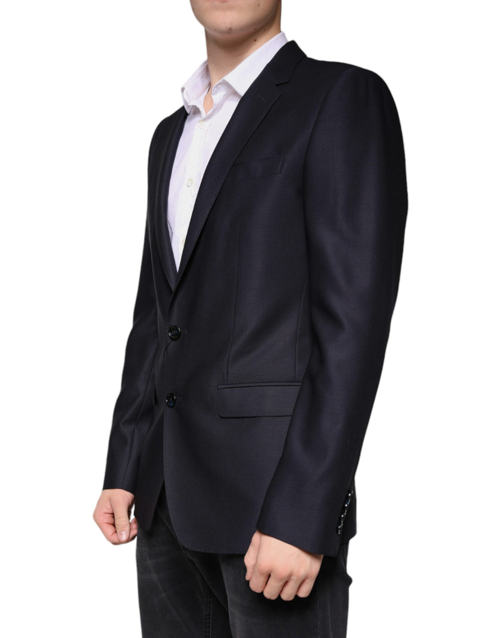 Dolce &amp; Gabbana Dark Blue Wool Single Breasted Dress Coat Blazer