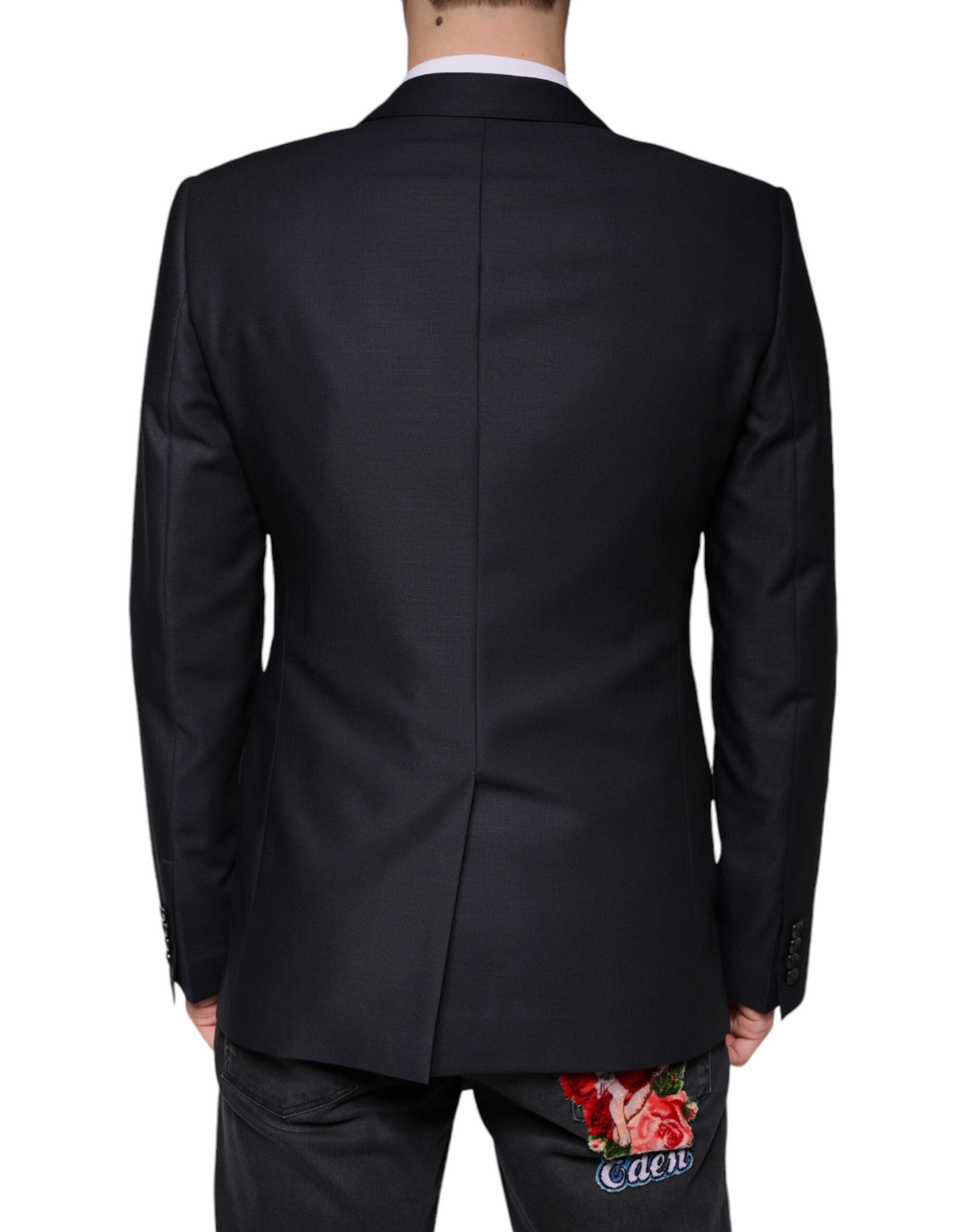 Dolce &amp; Gabbana Dark Blue Wool Single Breasted Dress Coat Blazer