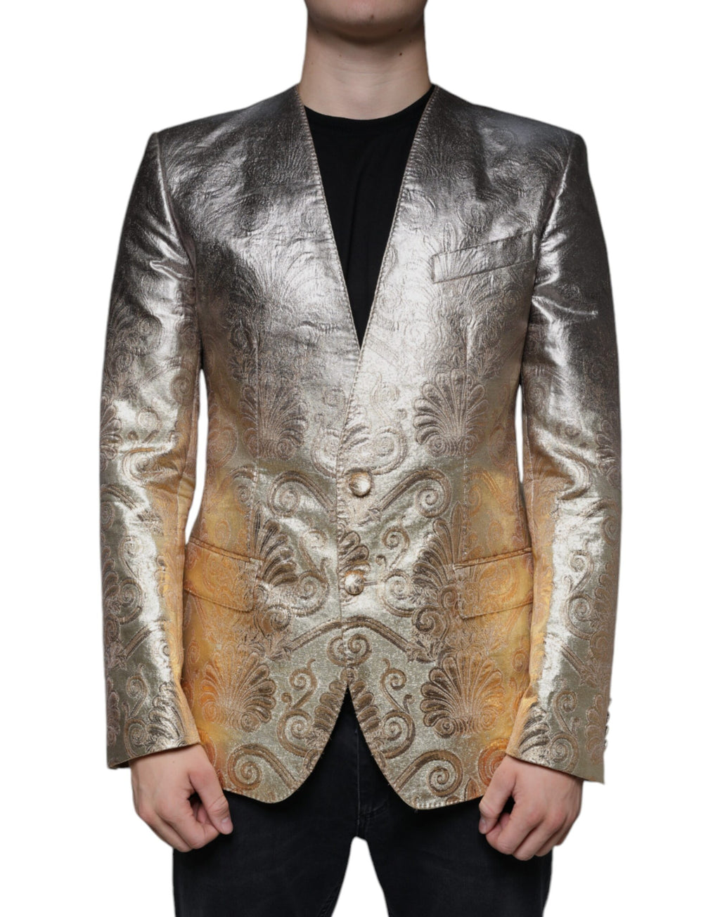 Dolce &amp; Gabbana Gold Jacquard Single Breasted Dress Blazer