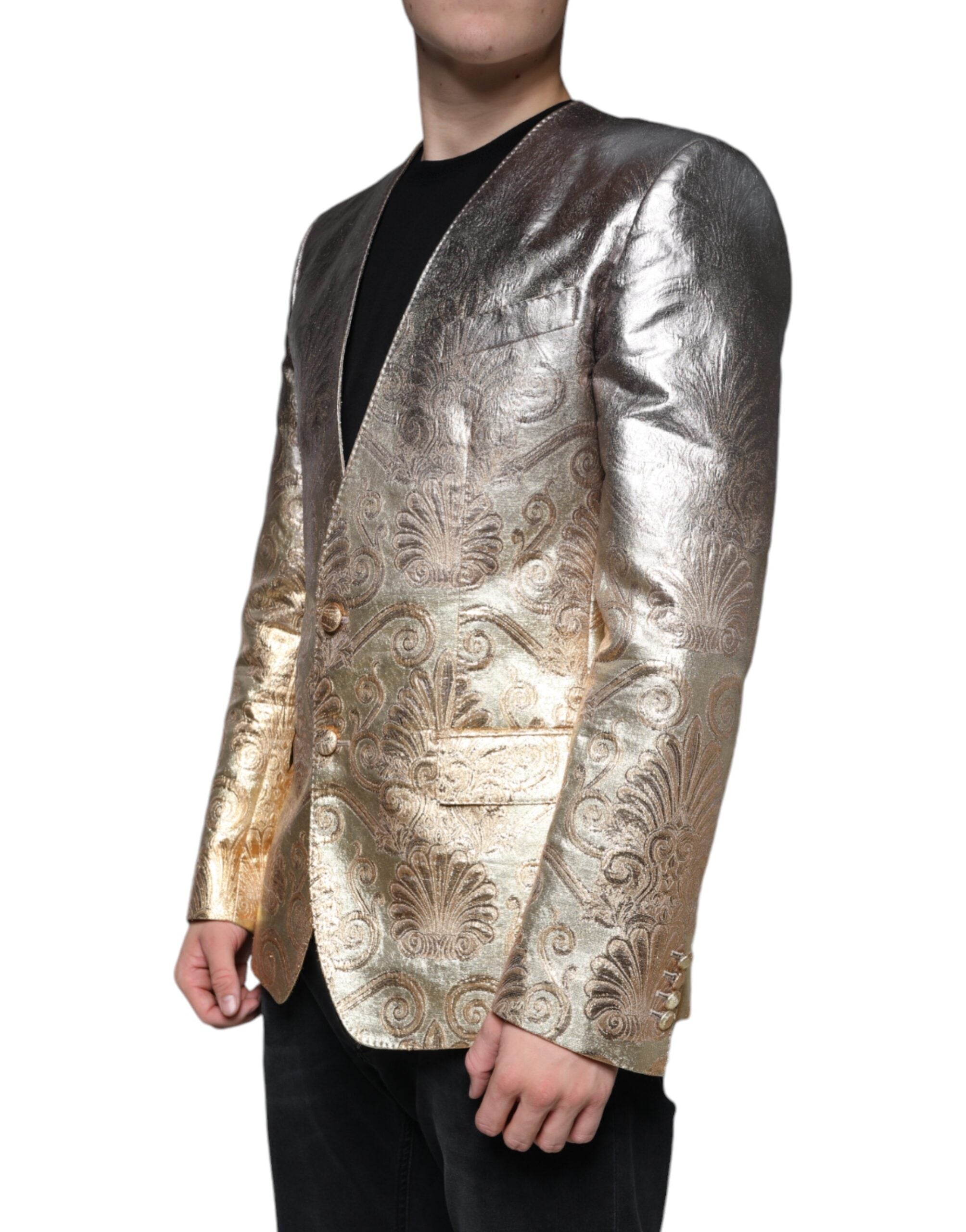 Dolce &amp; Gabbana Gold Jacquard Single Breasted Dress Blazer