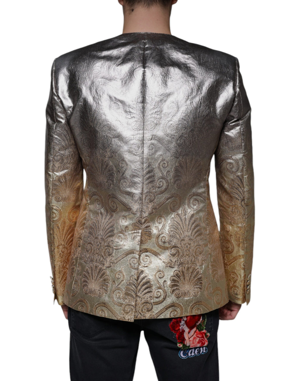 Dolce &amp; Gabbana Gold Jacquard Single Breasted Dress Blazer