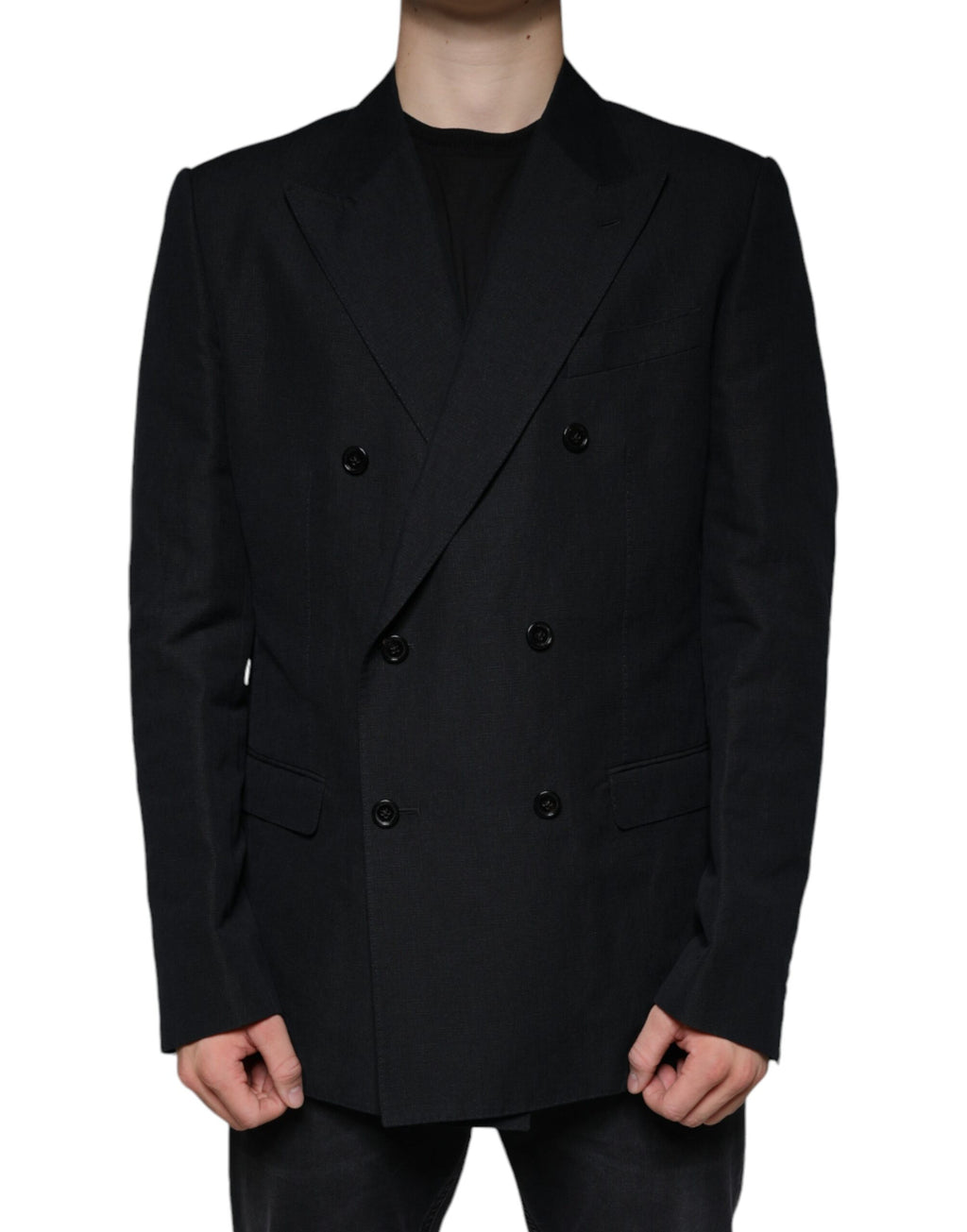 Dolce &amp; Gabbana Black Linen Double Breasted Dress Blazer
