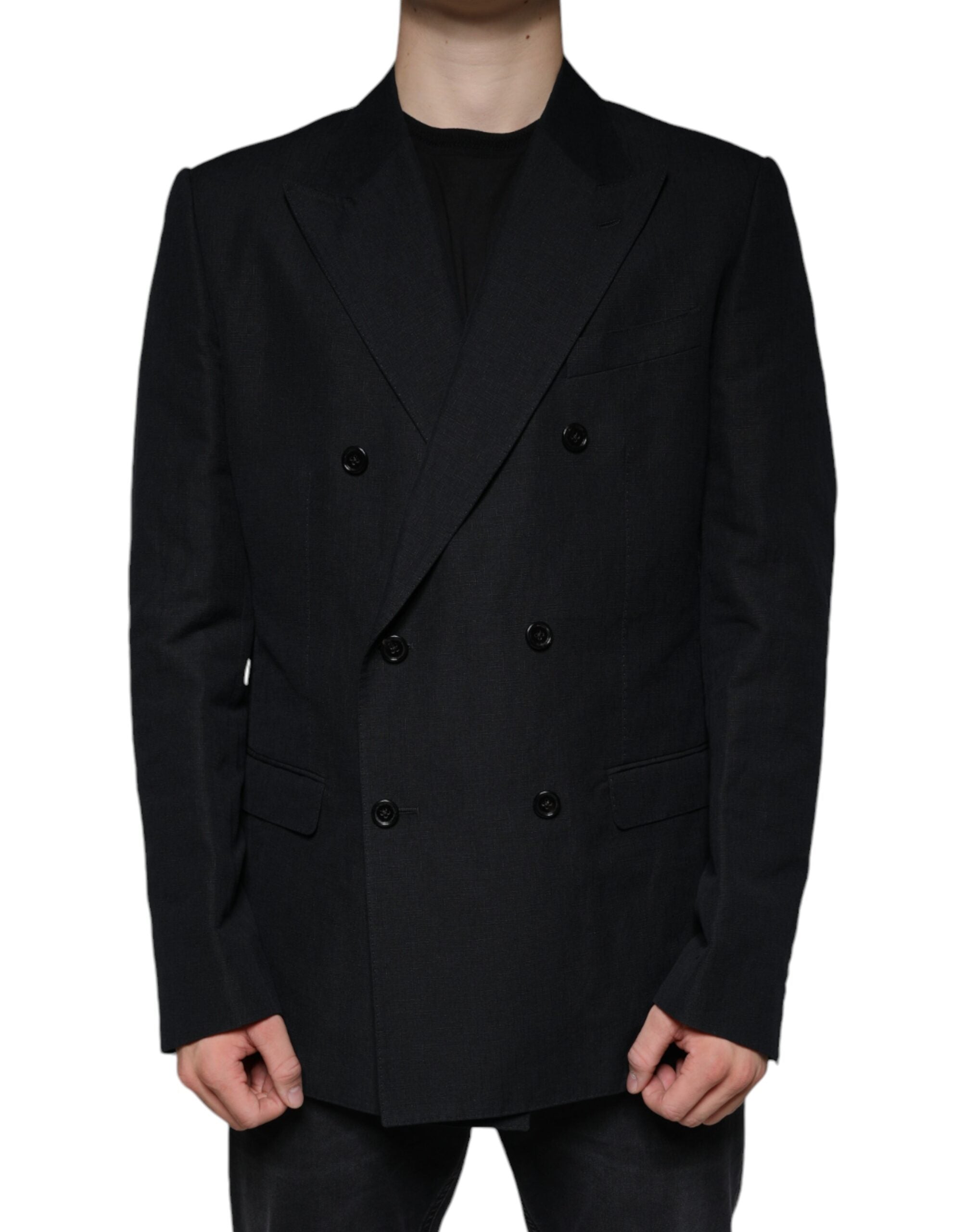 Dolce &amp; Gabbana Black Linen Double Breasted Dress Blazer